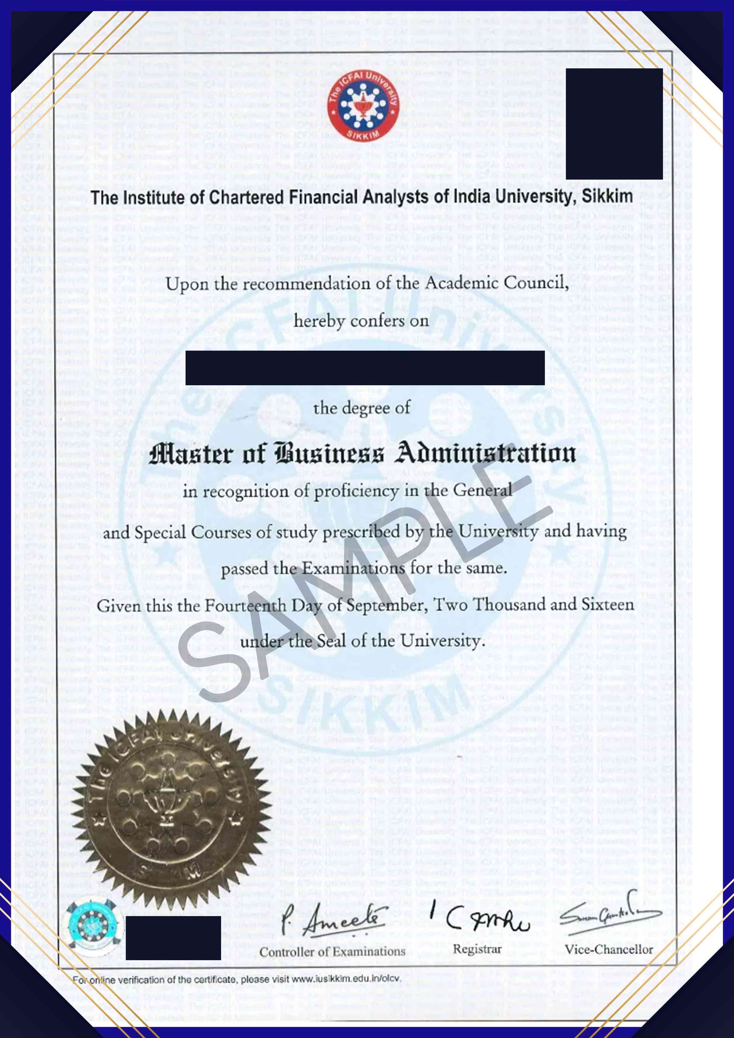 ICFAI Sample Certificate