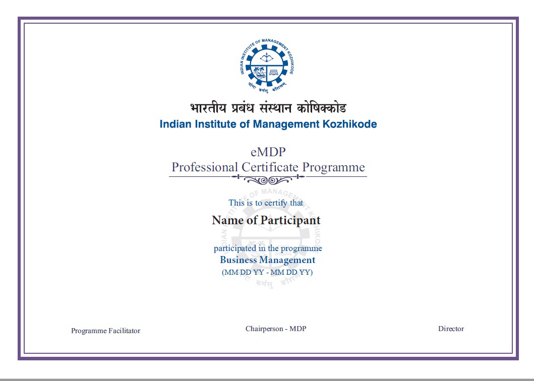 IIM Kozhikode Sample Certificate