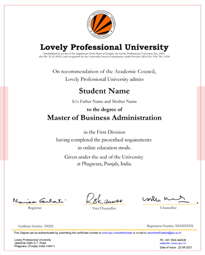 Lovely Professional University Online Sample Certificate