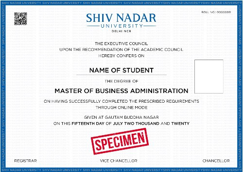 Shiv Nadar University Sample Certificate
