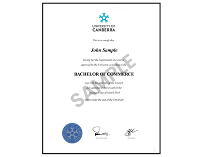 University of Canberra Sample Certificate