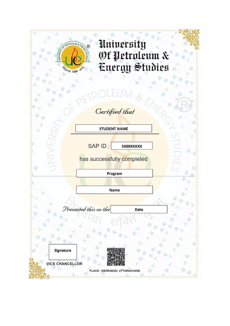 UPES Sample Certificate