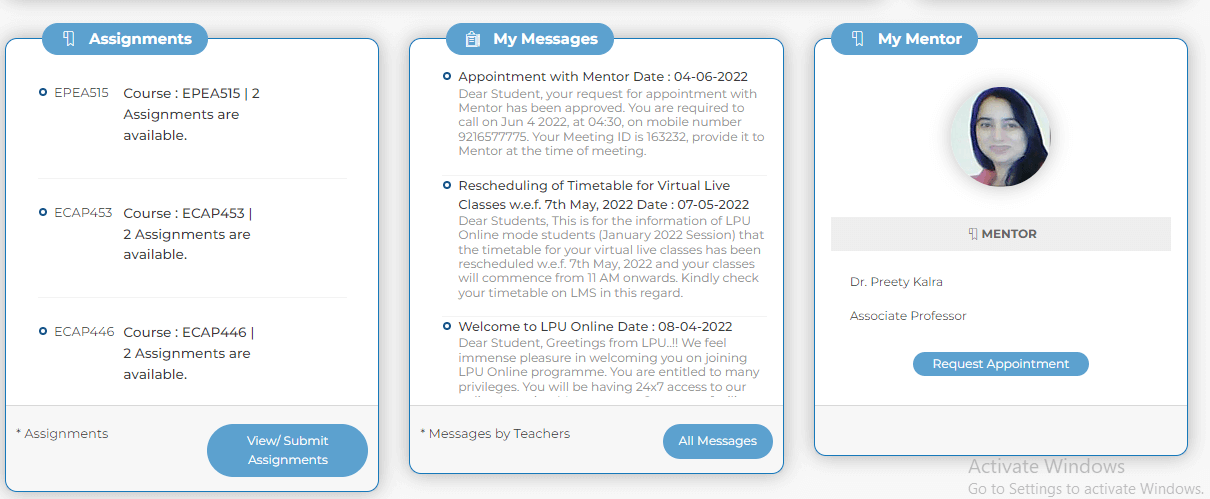 LMS Messages of online university