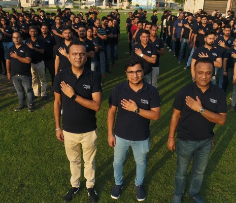 Team gathered outdoors, 2020–21