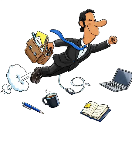 Professional flying with briefcase